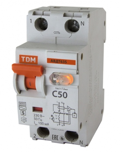 Выключатель автоматический дифференциальный АВДТ 63S 1п+N 32А C 100мА тип AC | код. SQ0202-0036 | TDM 